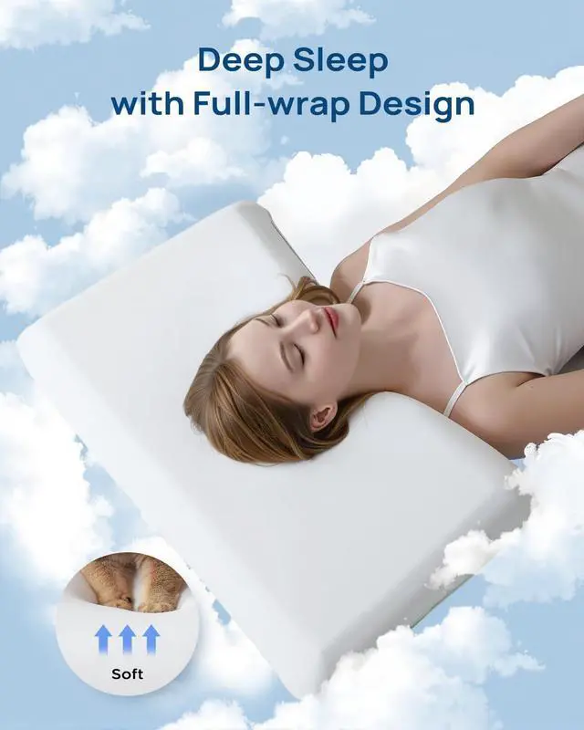 Alt view image 2 of 7 - Cooling Soft Memory Foam Pillow, Cervical Neck Pillow for Side Sleepers, Back & Stomach Sleepers, Ergonomic Orthopedic Design for Neck Pain Relief and Deep Sleep, CertiPUR-US, White