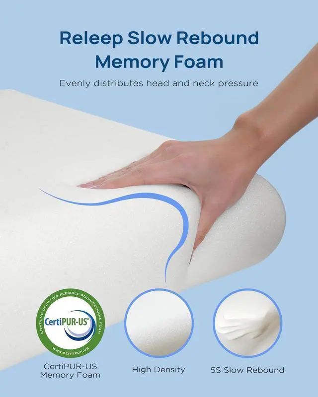 Alt view image 6 of 7 - Cooling Soft Memory Foam Pillow, Cervical Neck Pillow for Side Sleepers, Back & Stomach Sleepers, Ergonomic Orthopedic Design for Neck Pain Relief and Deep Sleep, CertiPUR-US, White