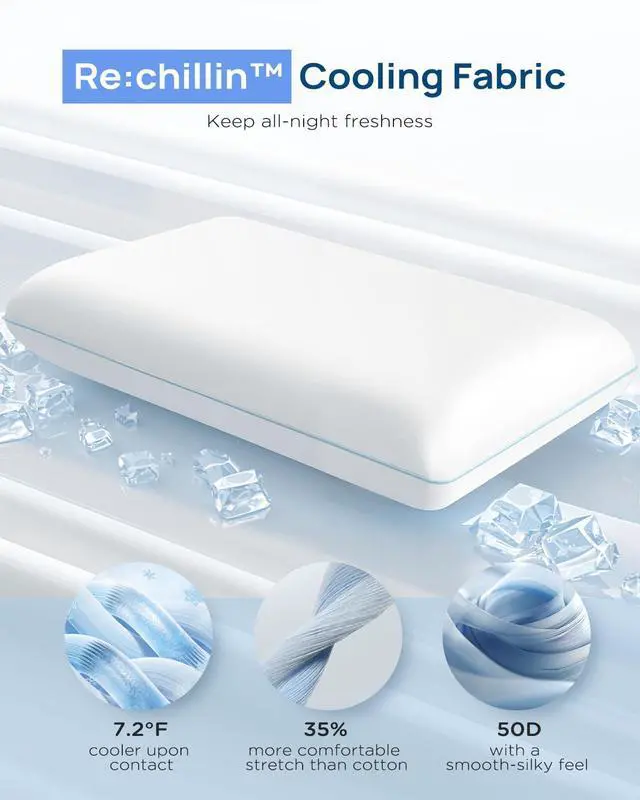 Alt view image 3 of 7 - Cooling Soft Memory Foam Pillow, Cervical Neck Pillow for Side Sleepers, Back & Stomach Sleepers, Ergonomic Orthopedic Design for Neck Pain Relief and Deep Sleep, CertiPUR-US, White