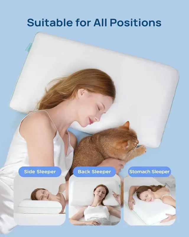 Alt view image 7 of 7 - Cooling Soft Memory Foam Pillow, Cervical Neck Pillow for Side Sleepers, Back & Stomach Sleepers, Ergonomic Orthopedic Design for Neck Pain Relief and Deep Sleep, CertiPUR-US, White