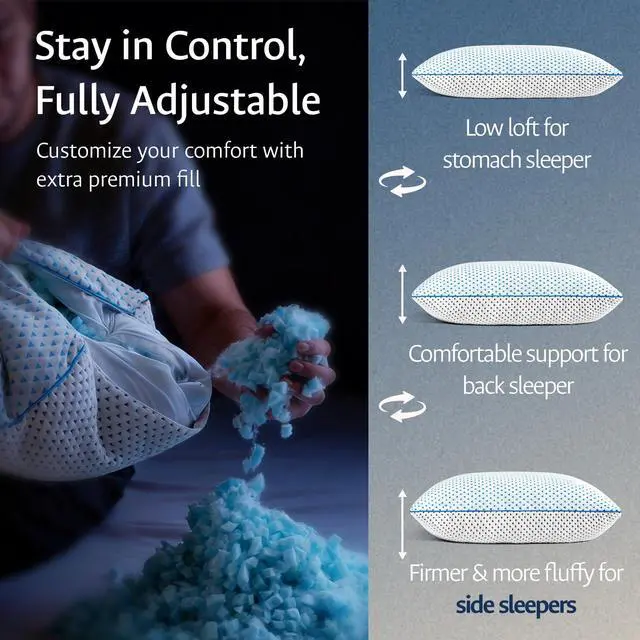 Alt view image 4 of 7 - Adjustable Cooling Gel Memory Foam Pillow Queen Size for Sleeping Set of 1
