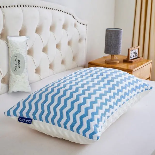 Main image of Pillows Queen Size for Bed - Adjustable Firm Pillow for Back Stomach and Side Sleeper - Shredded Memory Foam Cooling Pillow for Neck and Shoulder Pain with Washable Cover