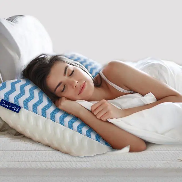Alt view image 6 of 7 - Pillows Queen Size for Bed - Adjustable Firm Pillow for Back Stomach and Side Sleeper - Shredded Memory Foam Cooling Pillow for Neck and Shoulder Pain with Washable Cover