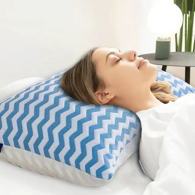 Alt view image 7 of 7 - Pillows Queen Size for Bed - Adjustable Firm Pillow for Back Stomach and Side Sleeper - Shredded Memory Foam Cooling Pillow for Neck and Shoulder Pain with Washable Cover