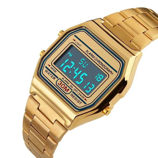 Alt view image 3 of 7 - Men's Digital Gold Stainless Steel Watch