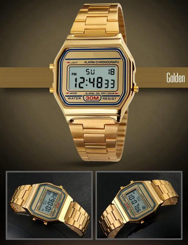 Alt view image 4 of 7 - Men's Digital Gold Stainless Steel Watch