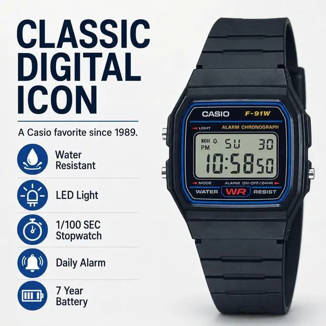 Alt view image 2 of 5 - Men's Vintage F91W-1 Resin Strap Digital Sport Watch