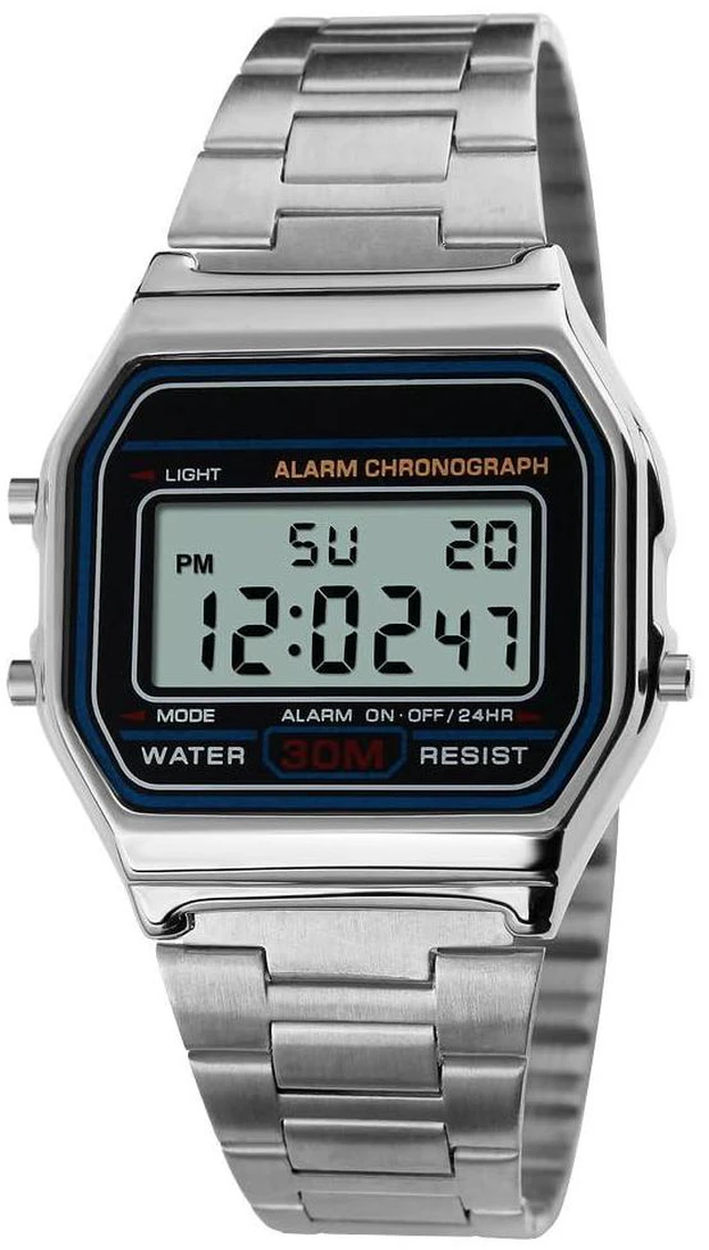 Main image of Men Lady Vintage Retro Gold Stainless Steel Digital Casual Watch Alarm Stopwatch(Silver)