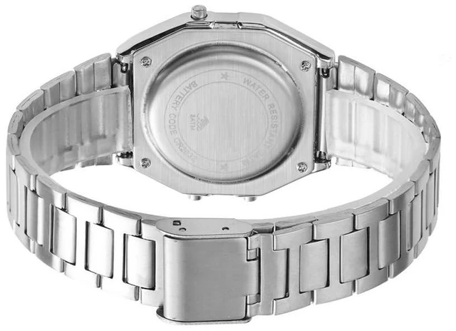Alt view image 5 of 7 - Men Lady Vintage Retro Gold Stainless Steel Digital Casual Watch Alarm Stopwatch(Silver)