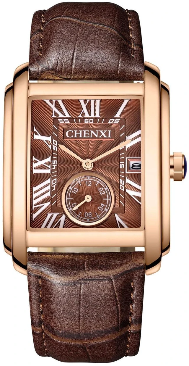 Main image of Men's Watches Casual Retro Rectangular Waterproof Dress Analog Quartz Wrist Watch for Men Business Sports Gift Wristwatch Roman Numeral Leather Strap Watch with Auto Calendar Window (Brown)