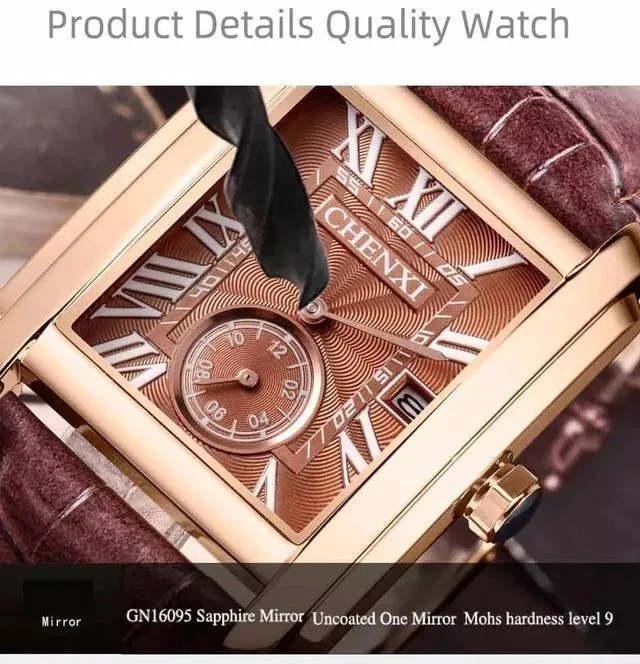 Alt view image 2 of 6 - Men's Watches Casual Retro Rectangular Waterproof Dress Analog Quartz Wrist Watch for Men Business Sports Gift Wristwatch Roman Numeral Leather Strap Watch with Auto Calendar Window (Brown)