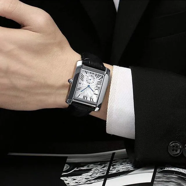 Alt view image 4 of 6 - Men's Watches Casual Retro Rectangular Waterproof Dress Analog Quartz Wrist Watch for Men Business Sports Gift Wristwatch Roman Numeral Leather Strap Watch with Auto Calendar Window (Brown)