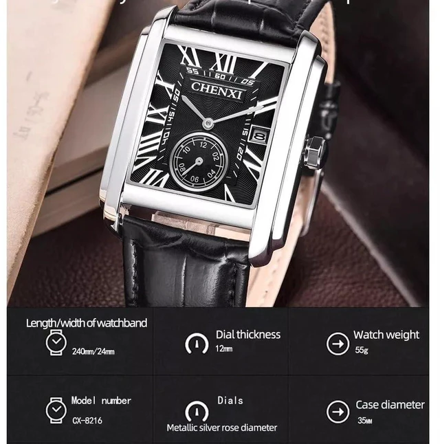Alt view image 6 of 6 - Men's Watches Casual Retro Rectangular Waterproof Dress Analog Quartz Wrist Watch for Men Business Sports Gift Wristwatch Roman Numeral Leather Strap Watch with Auto Calendar Window (Brown)