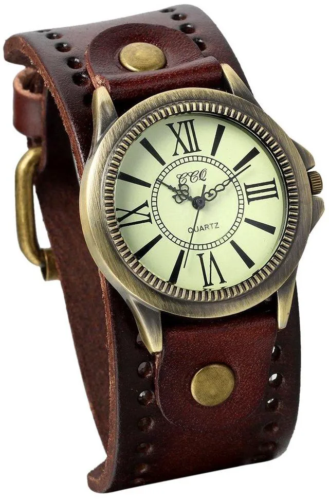 Main image of Vintage Leather Cuff Watch Punk Analog Quartz Wristwatch