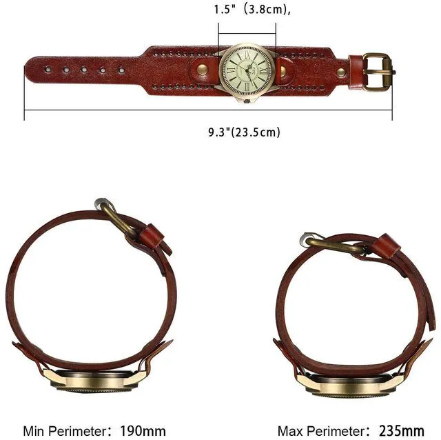 Alt view image 6 of 7 - Vintage Leather Cuff Watch Punk Analog Quartz Wristwatch