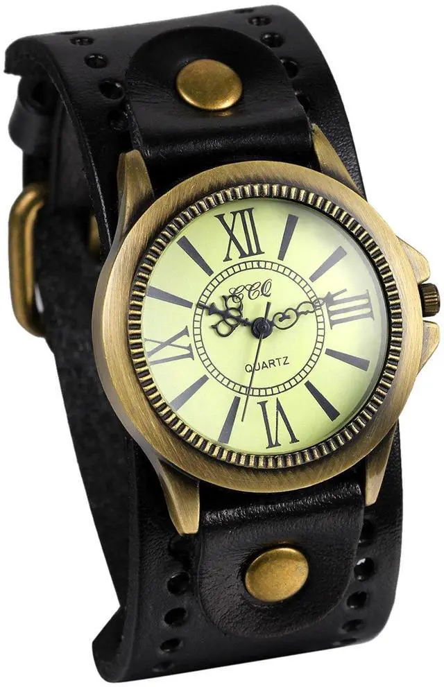 Main image of Vintage Bronze Leather Watches: Retro Steampunk Wide Cuff Analog Quartz Wrist Watches for Men and Women
