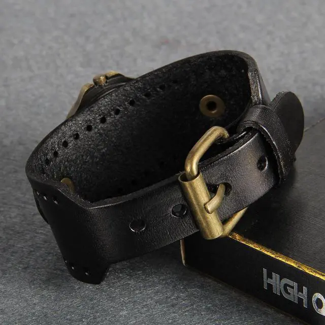Alt view image 3 of 7 - Vintage Bronze Leather Watches: Retro Steampunk Wide Cuff Analog Quartz Wrist Watches for Men and Women
