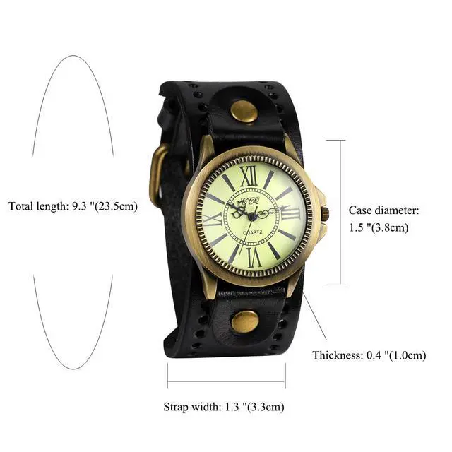 Alt view image 6 of 7 - Vintage Bronze Leather Watches: Retro Steampunk Wide Cuff Analog Quartz Wrist Watches for Men and Women