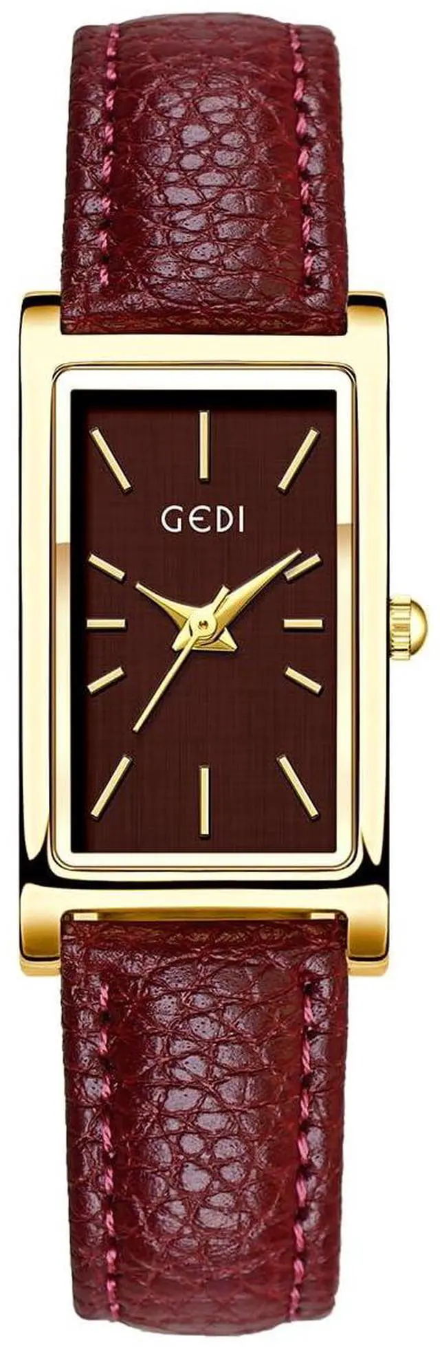 Main image of Vintage Women's Rectangle Wristwatch Classic Ladies Analog Quartz Watch Ultra-Thin Ladies Bangle Bracelet Watch Female Business Dress Watches with Leather Strap (X Gold Red)