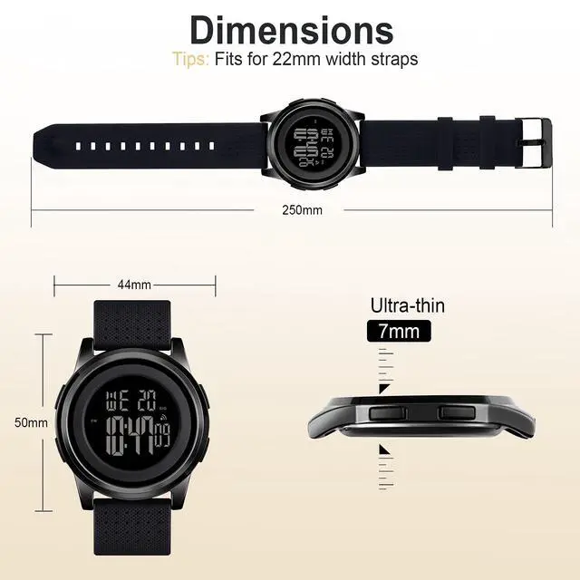 Alt view image 3 of 6 - Mens Watch Ultra-Thin Digital Sports Watch Waterproof Stainless Steel Fashion Wrist Watch for Men Women