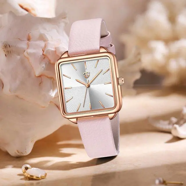 Alt view image 3 of 6 - Women's Square Leather Watch Vintage Elegant Waterproof Analog
