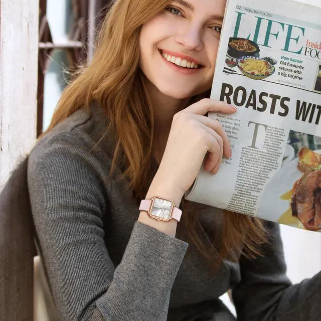 Alt view image 2 of 6 - Women's Square Leather Watch Vintage Elegant Waterproof Analog