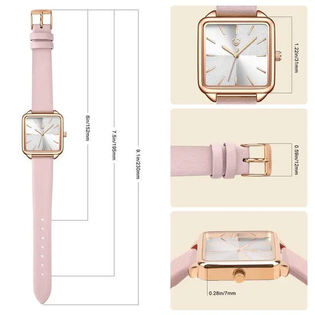 Alt view image 5 of 6 - Women's Square Leather Watch Vintage Elegant Waterproof Analog