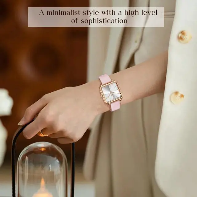 Alt view image 6 of 6 - Women's Square Leather Watch Vintage Elegant Waterproof Analog