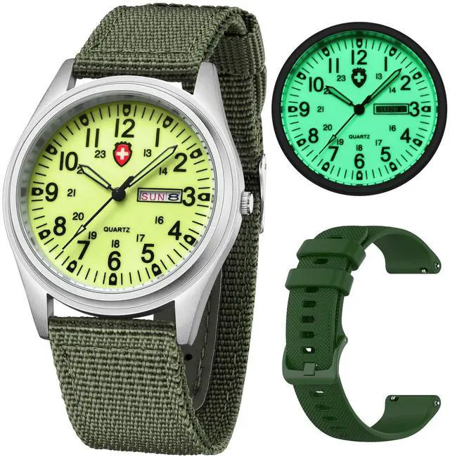 Main image of Unisex Military Watches Sport Textile Nylon Strap Luminous Fashion Watch Analog Display Quartz Waterproof Casual Wristwatch (Green Luminous)
