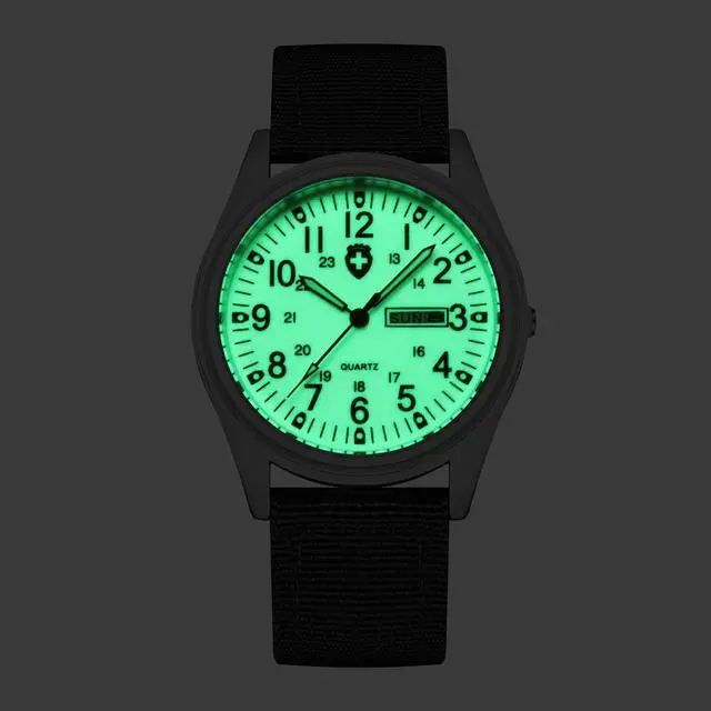 Alt view image 6 of 7 - Unisex Military Watches Sport Textile Nylon Strap Luminous Fashion Watch Analog Display Quartz Waterproof Casual Wristwatch (Green Luminous)