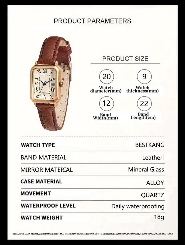 Alt view image 6 of 6 - Leather Strap Watches for Women Elegant Dainty Ladies Watch Vintage Rectangle Women Quartz Wrist Watch (Brown Gold)
