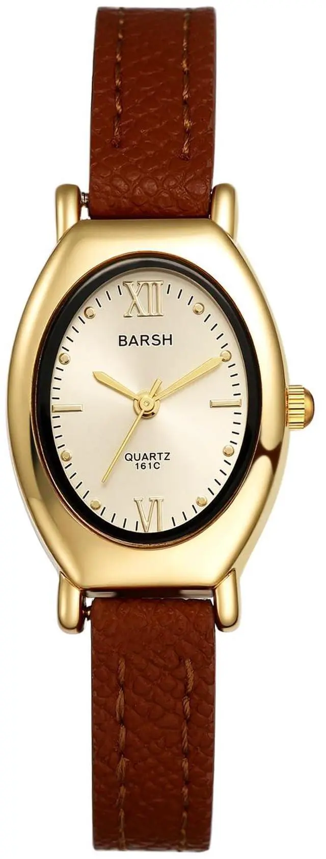 Main image of Women's Leather Oval Watches: Ladies Gold Tone Vintage Retro Elegant Oval Face Leather Band Slim Strap Analog Quartz Wrist Watch