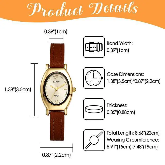 Alt view image 6 of 7 - Women's Leather Oval Watches: Ladies Gold Tone Vintage Retro Elegant Oval Face Leather Band Slim Strap Analog Quartz Wrist Watch