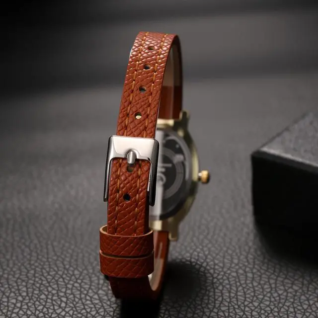 Alt view image 3 of 7 - Women's Leather Oval Watches: Ladies Gold Tone Vintage Retro Elegant Oval Face Leather Band Slim Strap Analog Quartz Wrist Watch