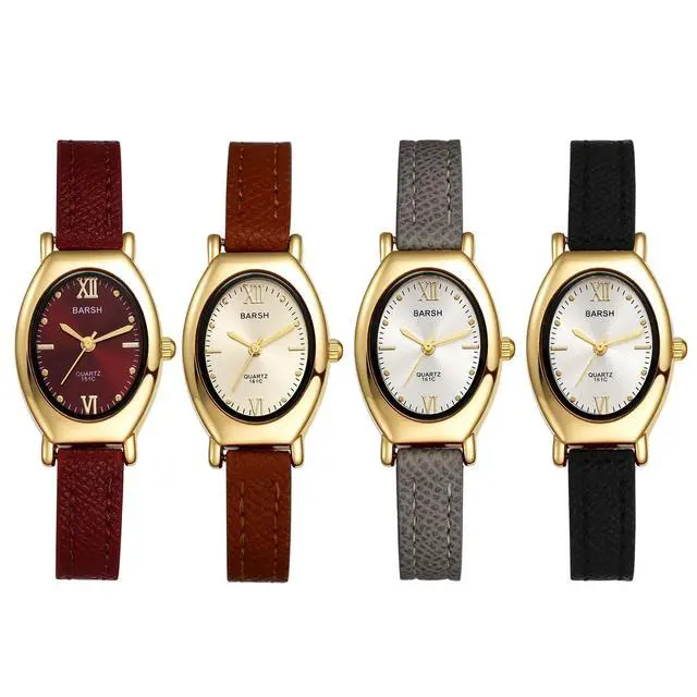 Alt view image 7 of 7 - Women's Leather Oval Watches: Ladies Gold Tone Vintage Retro Elegant Oval Face Leather Band Slim Strap Analog Quartz Wrist Watch
