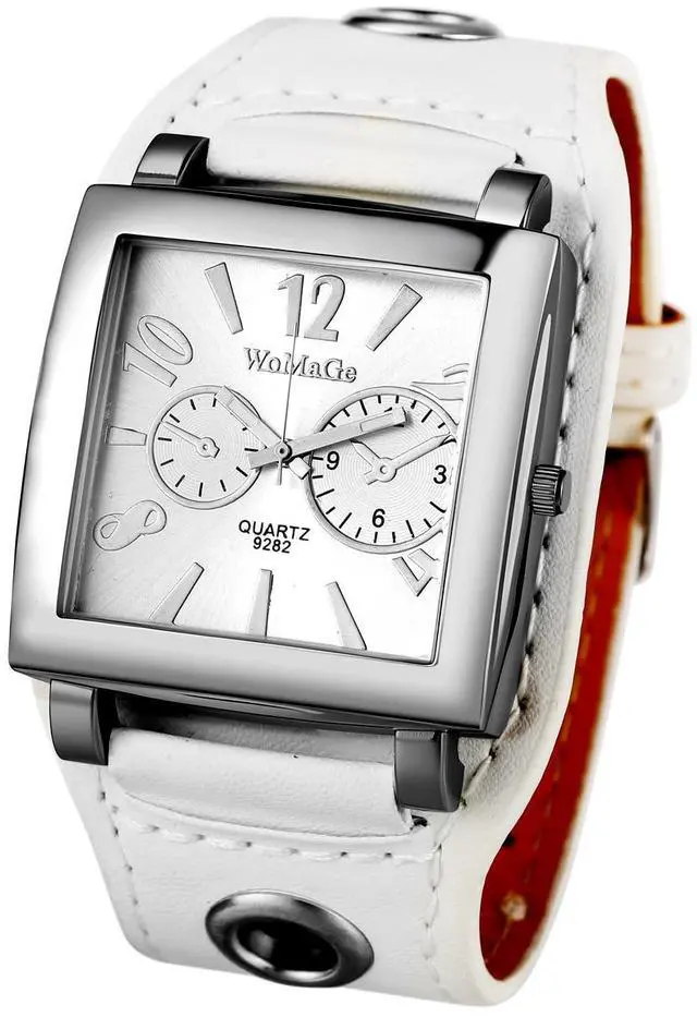 Main image of Men's Leather Square Watches: Oversized Steampunk Large Dial Big Face Wide Band Retro Cuff Wrist Watch