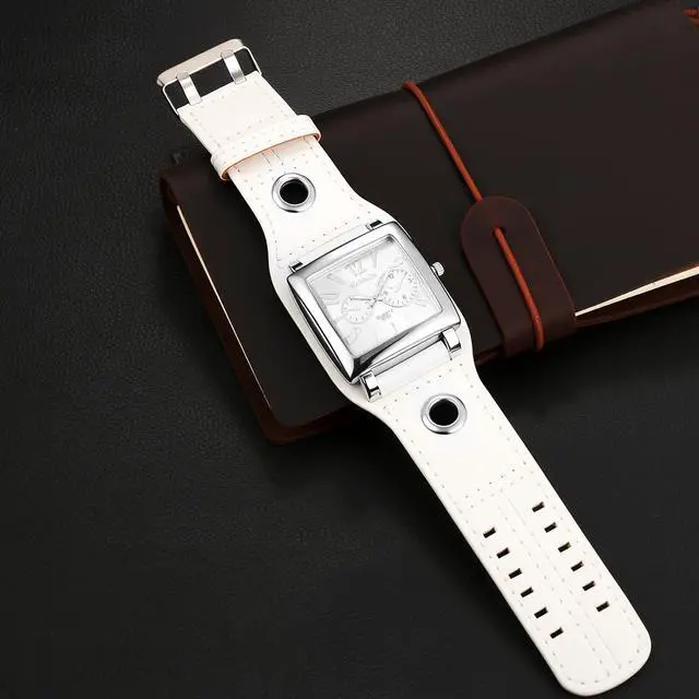 Alt view image 2 of 7 - Men's Leather Square Watches: Oversized Steampunk Large Dial Big Face Wide Band Retro Cuff Wrist Watch