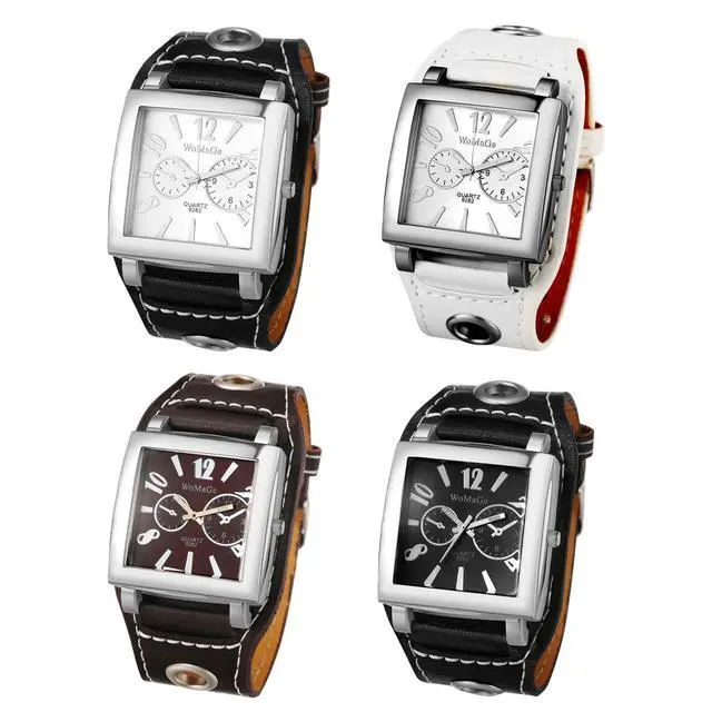 Alt view image 7 of 7 - Men's Leather Square Watches: Oversized Steampunk Large Dial Big Face Wide Band Retro Cuff Wrist Watch