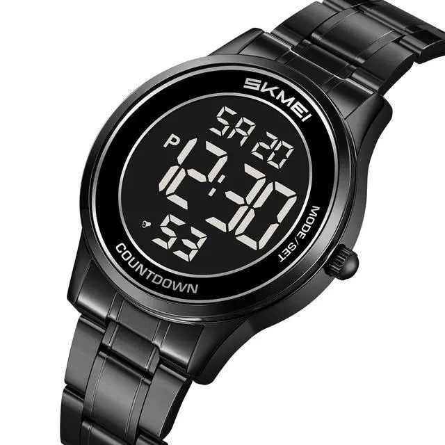 Alt view image 2 of 6 - Mens and Womens Digital Retro Watch with Stainless Steel Bracelet Waterproof LED Wristwatch with Alarm, Stopwatch, Countdown, Classic Business Watches (Black Black)