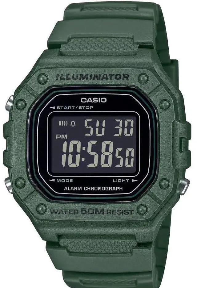 Main image of W-218H Series | Green | 7-Year Battery | LED Illuminator | 1/100 Second Stopwatch | Daily Alarm | Digital Watch