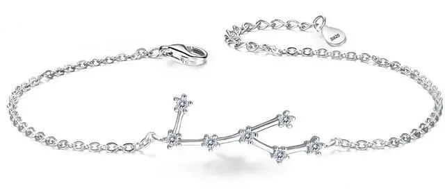 Main image of 925 Sterling Silver Bracelet -"Virgo" Constellation Zodiac 12 Horoscope Astrology Women CZ Link Bracelet Clear April Birthstone