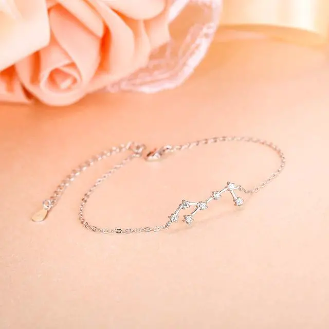 Alt view image 3 of 6 - 925 Sterling Silver Bracelet -"Virgo" Constellation Zodiac 12 Horoscope Astrology Women CZ Link Bracelet Clear April Birthstone