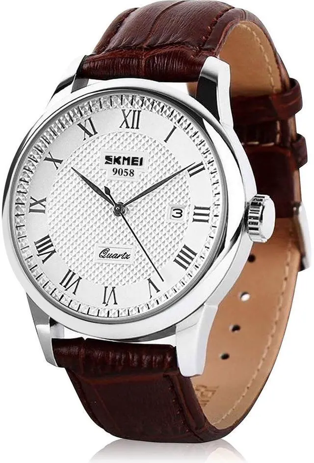 Main image of Mens Leather Band Quartz Watch, Men's Analog Business Working Roman Numeral Casual Waterproof Watches with Calendar Date Daily Dress Fashion Wristwatch - Brown