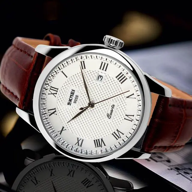Alt view image 3 of 7 - Mens Leather Band Quartz Watch, Men's Analog Business Working Roman Numeral Casual Waterproof Watches with Calendar Date Daily Dress Fashion Wristwatch - Brown