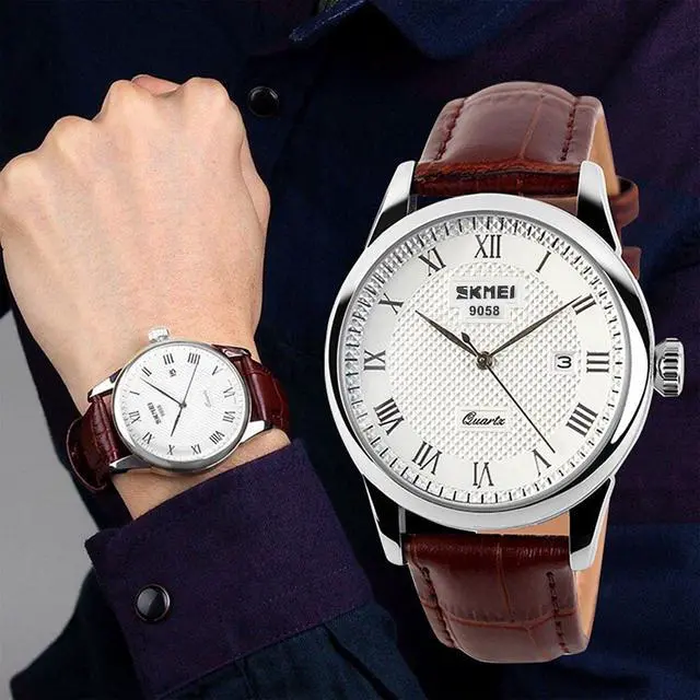 Alt view image 2 of 7 - Mens Leather Band Quartz Watch, Men's Analog Business Working Roman Numeral Casual Waterproof Watches with Calendar Date Daily Dress Fashion Wristwatch - Brown