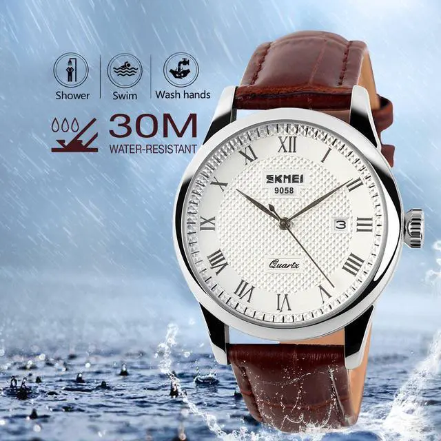 Alt view image 5 of 7 - Mens Leather Band Quartz Watch, Men's Analog Business Working Roman Numeral Casual Waterproof Watches with Calendar Date Daily Dress Fashion Wristwatch - Brown