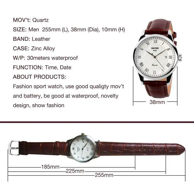 Alt view image 7 of 7 - Mens Leather Band Quartz Watch, Men's Analog Business Working Roman Numeral Casual Waterproof Watches with Calendar Date Daily Dress Fashion Wristwatch - Brown