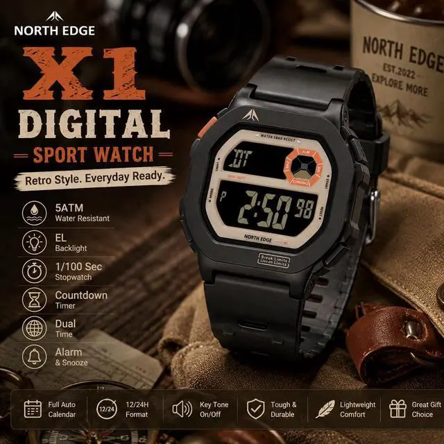 Alt view image 3 of 5 - Boy's Girl's Men's Women's Retro Digital Watch Unisex Water Resistant TPU Strap Lightweight Regular Time Keeping (HR, Min, SEC, PM, Date, Day) Countdown LED Light Daily Alarm Snooze (Black Rice hue)