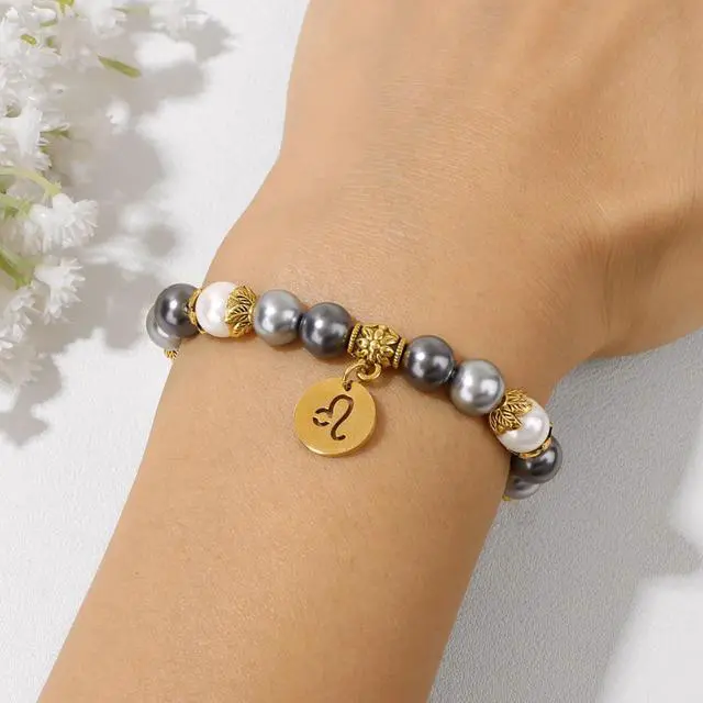 Alt view image 2 of 5 - ZodiacSigns Spirit Bracelet Zodiac Bracelet for Women Men Adjustable 12 Constellation Bracelet White and Grey Pearl Beaded Stretch Bracelet Constellation Charm Bracelet Birthday Jewelry Gifts (Taurus)