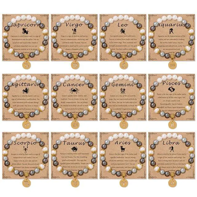 Alt view image 3 of 5 - ZodiacSigns Spirit Bracelet Zodiac Bracelet for Women Men Adjustable 12 Constellation Bracelet White and Grey Pearl Beaded Stretch Bracelet Constellation Charm Bracelet Birthday Jewelry Gifts (Taurus)